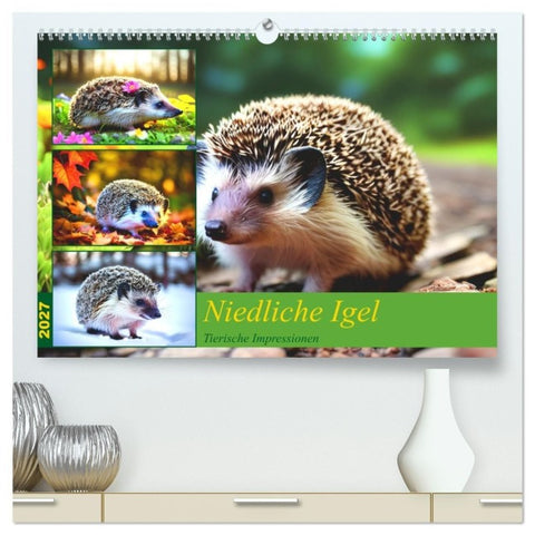 Niedliche Igel (hochwertiger Premium Wandkalender 2027 DIN A2 quer), Kunstdruck in Hochglanz