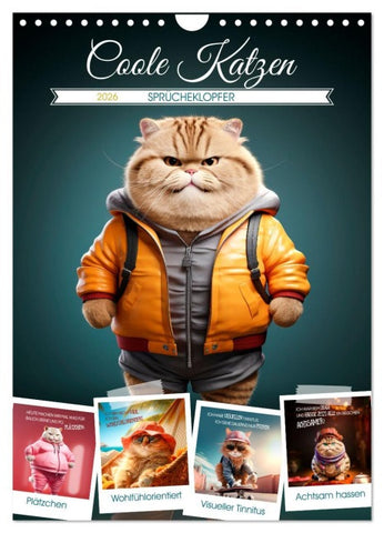 COOLE KATZEN Sprücheklopfer (Wandkalender 2026 DIN A4 hoch), CALVENDO Monatskalender