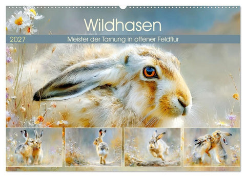 Wildhasen. Meister der Tarnung in offener Feldflur (Wandkalender 2027 DIN A2 quer), CALVENDO Monatskalender