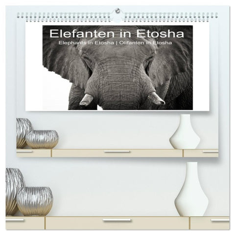 Elefanten in Etosha (hochwertiger Premium Wandkalender 2026 DIN A2 quer), Kunstdruck in Hochglanz