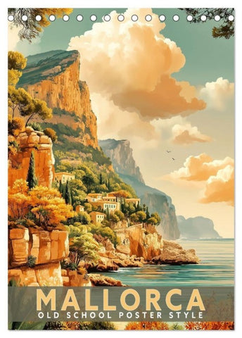 Mallorca - Old School Poster Style (Tischkalender 2027 DIN A5 hoch), CALVENDO Monatskalender