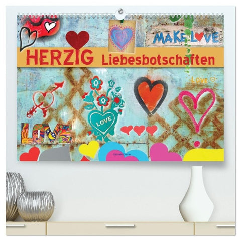 Herzig Liebesbotschaften (hochwertiger Premium Wandkalender 2027 DIN A2 quer), Kunstdruck in Hochglanz