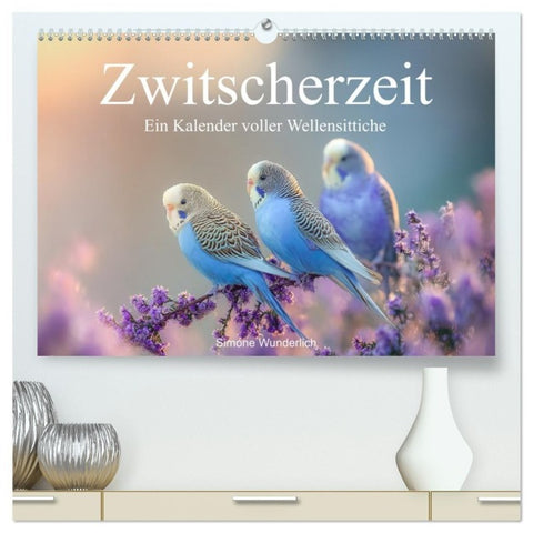 Zwitscherzeit - Ein Kalender voller Wellensittiche (hochwertiger Premium Wandkalender 2027 DIN A2 quer), Kunstdruck in Hochglanz