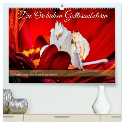 Die Orchideen Gottesanbeterin (hochwertiger Premium Wandkalender 2027 DIN A2 quer), Kunstdruck in Hochglanz