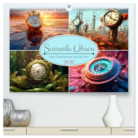 Surreale Uhren (hochwertiger Premium Wandkalender 2026 DIN A2 quer), Kunstdruck in Hochglanz