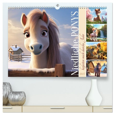 Niedliche Ponys (hochwertiger Premium Wandkalender 2027 DIN A2 quer), Kunstdruck in Hochglanz