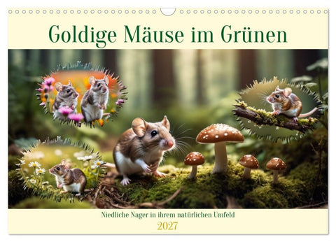 Goldige Mäuse im Grünen (Wandkalender 2027 DIN A3 quer), CALVENDO Monatskalender