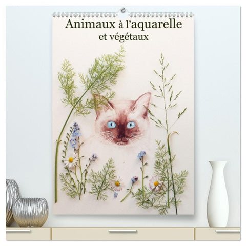 Animaux à l'aquarelle et végétaux  (Calendrier mural 2026 DIN A2 horizontal) calendrier de bureau