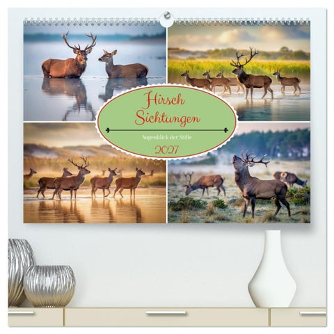 Hirsch Sichtungen (hochwertiger Premium Wandkalender 2027 DIN A2 quer), Kunstdruck in Hochglanz