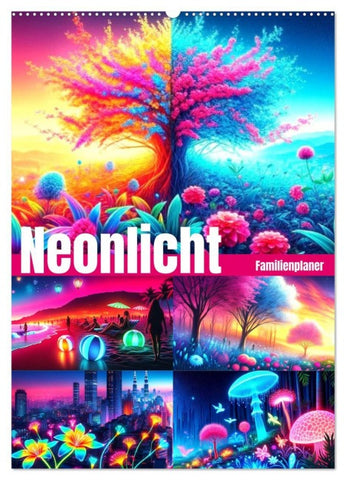 Neonlicht Familienplaner (Wandkalender 2026 DIN A2 hoch), CALVENDO Monatskalender