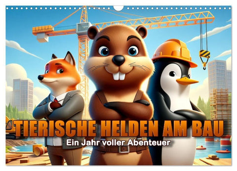 Tierische Helden am Bau: Ein Jahr voller Abenteuer (Wandkalender 2027 DIN A3 quer), CALVENDO Monatskalender