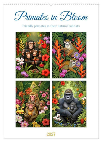 Primates in Bloom (Wall Calendar 2027 DIN A2 portrait), CALVENDO 12 Month Wall Calendar