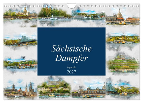 Sächsische Dampfer Aquarelle (Wandkalender 2027 DIN A4 quer), CALVENDO Monatskalender