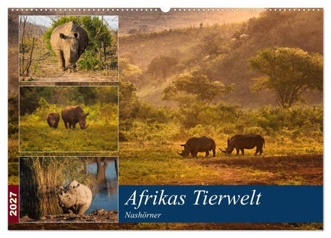 Afrikas Tierwelt: Nashörner (Wandkalender 2027 DIN A2 quer), CALVENDO Monatskalender