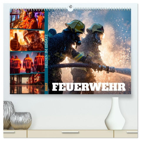 Feuerwehr - Helden im Einsatz (hochwertiger Premium Wandkalender 2027 DIN A2 quer), Kunstdruck in Hochglanz