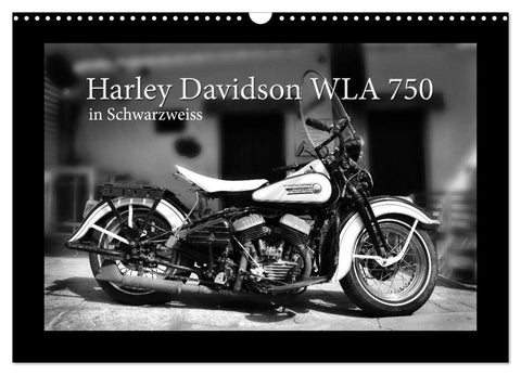 Harley Davidson WLA 750 in Schwarzweiss (Wandkalender 2027 DIN A3 quer), CALVENDO Monatskalender