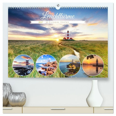Leuchttürme - an Europas Küsten (hochwertiger Premium Wandkalender 2027 DIN A2 quer), Kunstdruck in Hochglanz