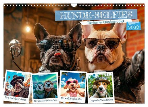 HUNDE-SELFIES Tierischer Outdoorspaß (Wandkalender 2026 DIN A3 quer), CALVENDO Monatskalender