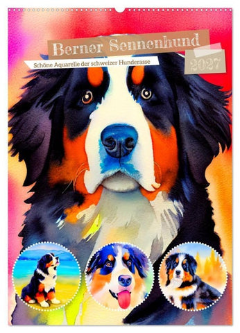 Berner Sennenhund 2027. Schöne Aquarelle der schweizer Hunderasse (Wandkalender 2027 DIN A2 hoch), CALVENDO Monatskalender