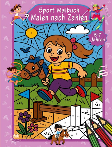 Malen nach Zahlen Sport Malbuch für Mädchen ab 5–7 Jahren mit 50 Ausmalbildern