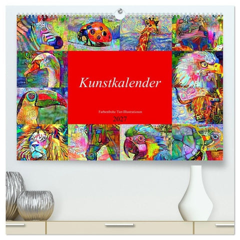 Kunstkalender. Farbenfrohe Tier-Illustrationen (hochwertiger Premium Wandkalender 2027 DIN A2 quer), Kunstdruck in Hochglanz