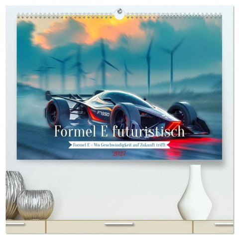 Formel E futuristisch (hochwertiger Premium Wandkalender 2027 DIN A2 quer), Kunstdruck in Hochglanz
