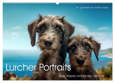 Lurcher Portraits - Zwei Welpen entdecken die Welt (Wandkalender 2027 DIN A2 quer), CALVENDO Monatskalender