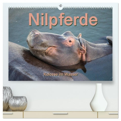 Nilpferde, Kolosse im Wasser (hochwertiger Premium Wandkalender 2027 DIN A2 quer), Kunstdruck in Hochglanz