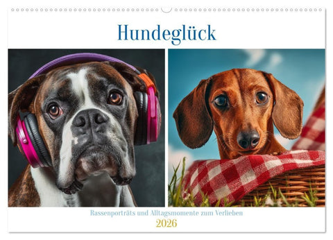 Hundeglück (Wandkalender 2026 DIN A2 quer), CALVENDO Monatskalender