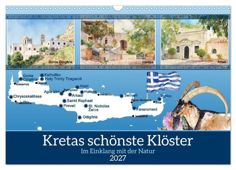 Kretas schönste Klöster (Wandkalender 2027 DIN A3 quer), CALVENDO Monatskalender