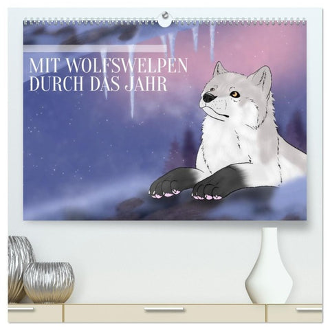 Mit Wolfswelpen durch das Jahr (hochwertiger Premium Wandkalender 2027 DIN A2 quer), Kunstdruck in Hochglanz