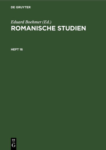 Romanische Studien. Heft 16