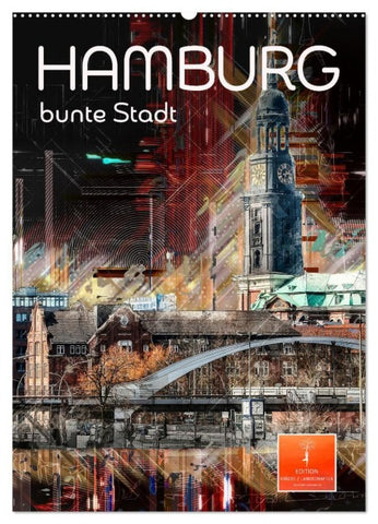 Hamburg bunte Stadt (Wandkalender 2027 DIN A2 hoch), CALVENDO Monatskalender