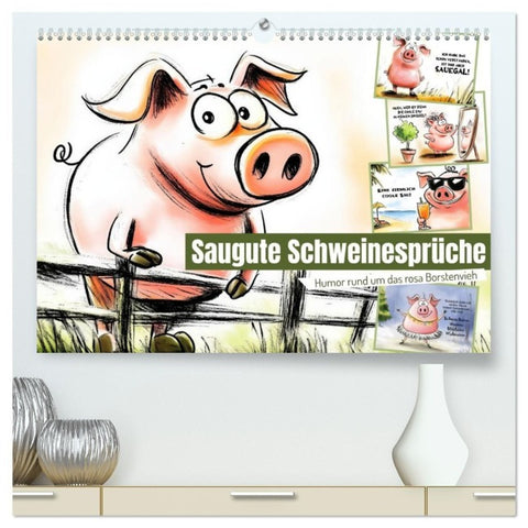 Saugute Schweinesprüche (hochwertiger Premium Wandkalender 2027 DIN A2 quer), Kunstdruck in Hochglanz