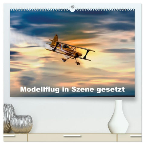 Modellflug in Szene gesetzt (hochwertiger Premium Wandkalender 2026 DIN A2 quer), Kunstdruck in Hochglanz