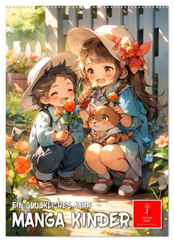 Manga Kinder - ein glückliches Jahr (Wandkalender 2026 DIN A2 hoch), CALVENDO Monatskalender