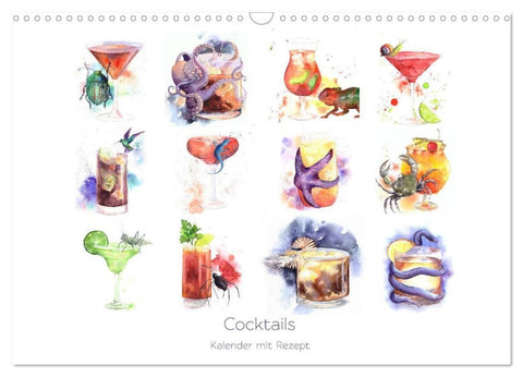 Cocktails Kalender mit Rezept (Wandkalender 2027 DIN A3 quer), CALVENDO Monatskalender