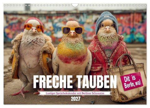 Freche Tauben - Lustiger Sprüchekalender mit Berliner Schnautze (Wandkalender 2027 DIN A3 quer), CALVENDO Monatskalender