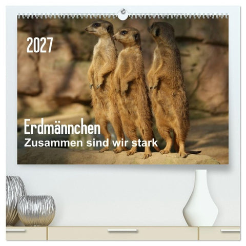 Erdmännchen – Zusammen sind wir stark (hochwertiger Premium Wandkalender 2027 DIN A2 quer), Kunstdruck in Hochglanz