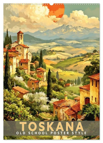 Toskana - Old School Poster Style (Wandkalender 2027 DIN A2 hoch), CALVENDO Monatskalender