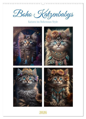 Boho Katzenbabys (Wandkalender 2026 DIN A2 hoch), CALVENDO Monatskalender