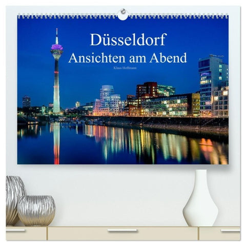 Düsseldorf - Ansichten am Abend (hochwertiger Premium Wandkalender 2027 DIN A2 quer), Kunstdruck in Hochglanz
