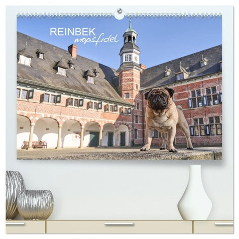 Reinbek mopsfidel (hochwertiger Premium Wandkalender 2027 DIN A2 quer), Kunstdruck in Hochglanz