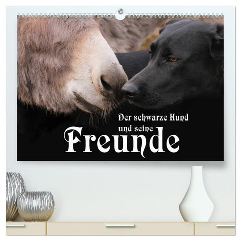 Der schwarze Hund und seine Freunde (hochwertiger Premium Wandkalender 2027 DIN A2 quer), Kunstdruck in Hochglanz