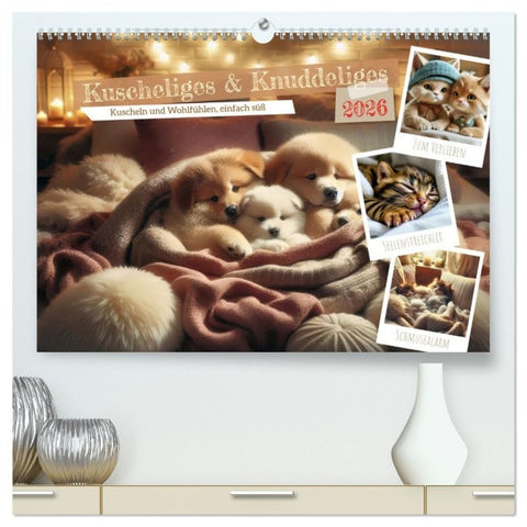 Kuscheliges & Knuddeliges (hochwertiger Premium Wandkalender 2026 DIN A2 quer), Kunstdruck in Hochglanz