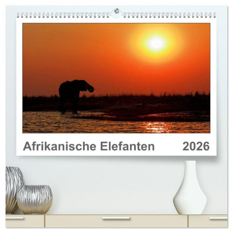 Afrikanische Elefanten (hochwertiger Premium Wandkalender 2026 DIN A2 quer), Kunstdruck in Hochglanz