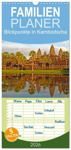 Familienplaner 2026 - Blickpunkte in Kambodscha mit 5 Spalten (Wandkalender, 21 x 45 cm) CALVENDO