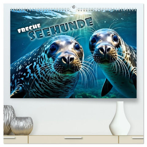 Freche Seehunde (hochwertiger Premium Wandkalender 2026 DIN A2 quer), Kunstdruck in Hochglanz