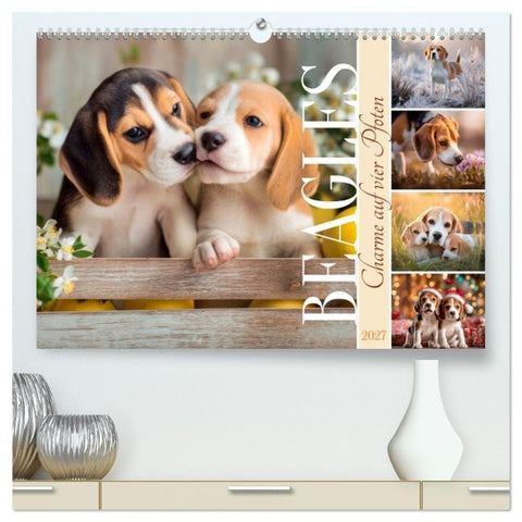 Beagles - Charme auf vier Pfoten (hochwertiger Premium Wandkalender 2027 DIN A2 quer), Kunstdruck in Hochglanz