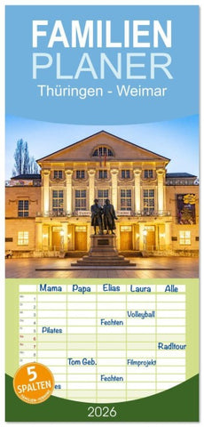 Familienplaner 2026 - Thüringen - Weimar mit 5 Spalten (Wandkalender, 21 x 45 cm) CALVENDO